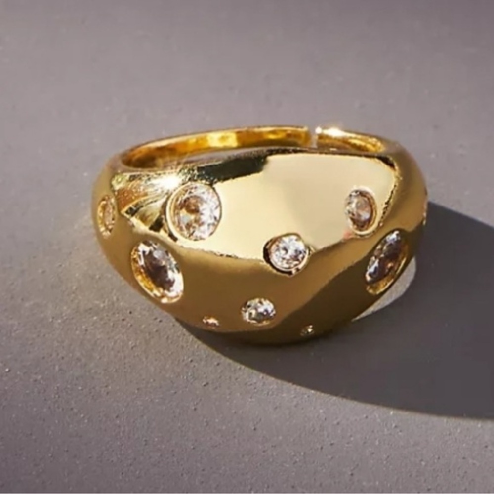 Anthropologie Sparkle Satellite Gold Crystal ring sz 7 NWT